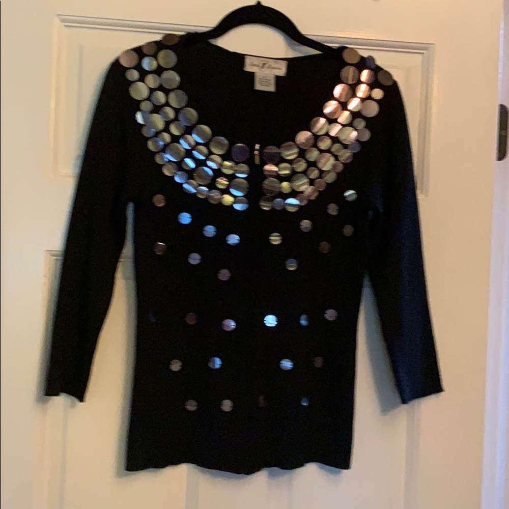 Once Again BLK knit sweater with bling Size L